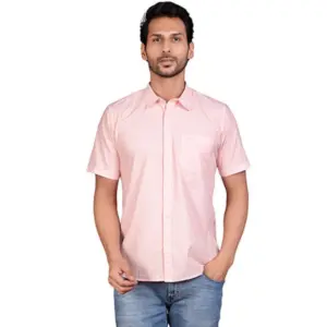 Men's Casual Cotton Half Sleeve Solid Shirt (Peach)