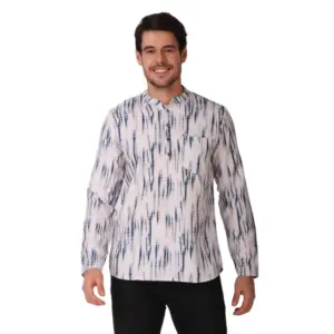 Men's Cotton Rayon Digital Printed Mandarin Collar Short Kurta (Blue)