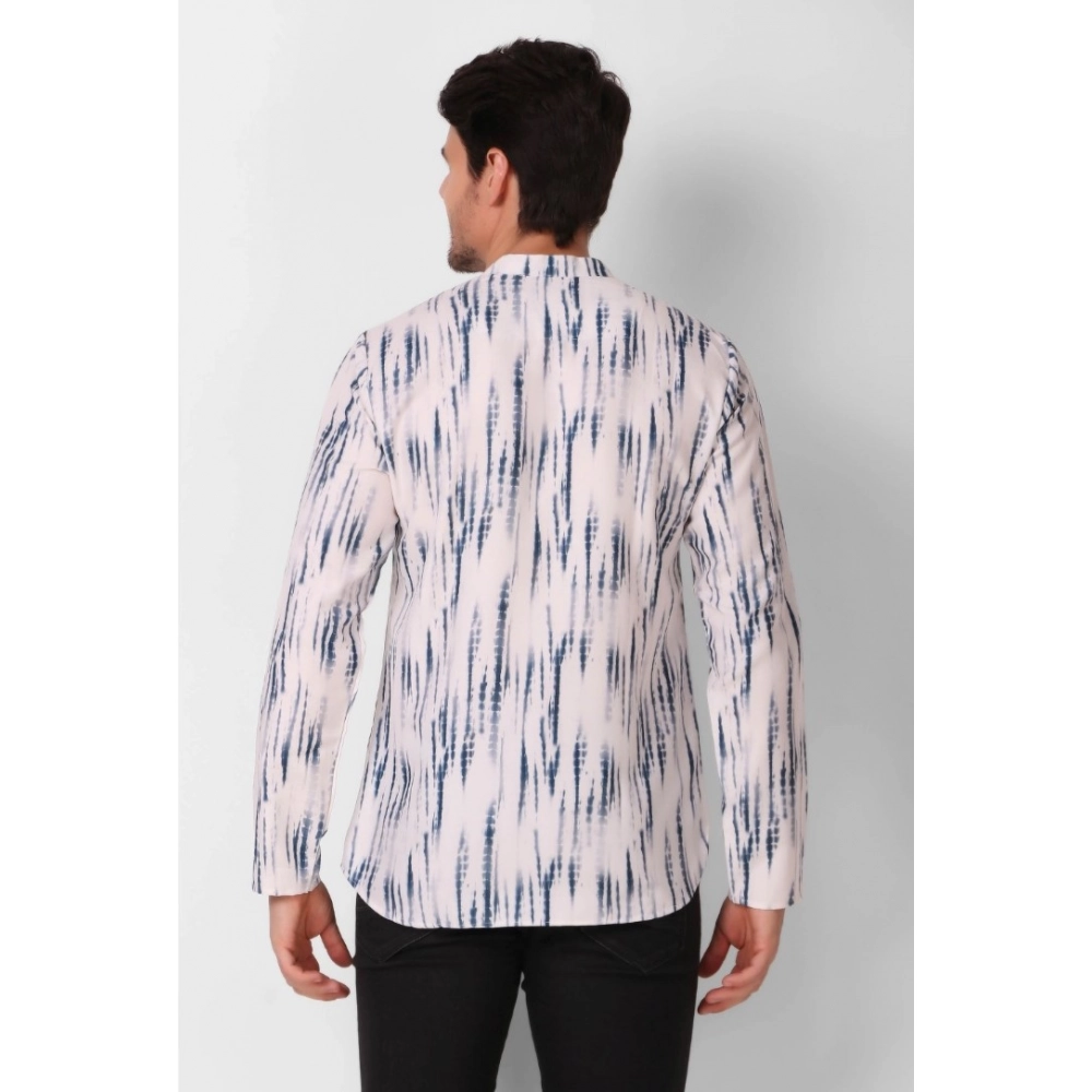 Men's Cotton Rayon Digital Printed Mandarin Collar Short Kurta (Blue) - Image 3