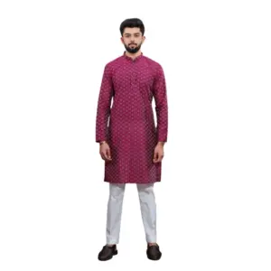 Men's Casual Cotton Printed Full Sleeve Kurta Pyjama Set (Purple)