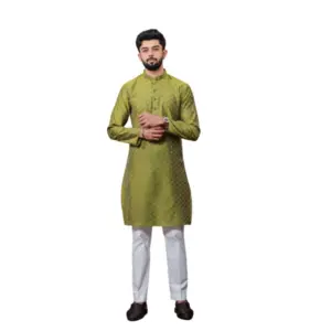 Men's Casual Cotton Printed Full Sleeve Kurta Pyjama Set (Mahendi)
