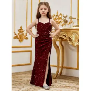 Girl's Rayon Solid Off Sholder Western Dress (Maroon)