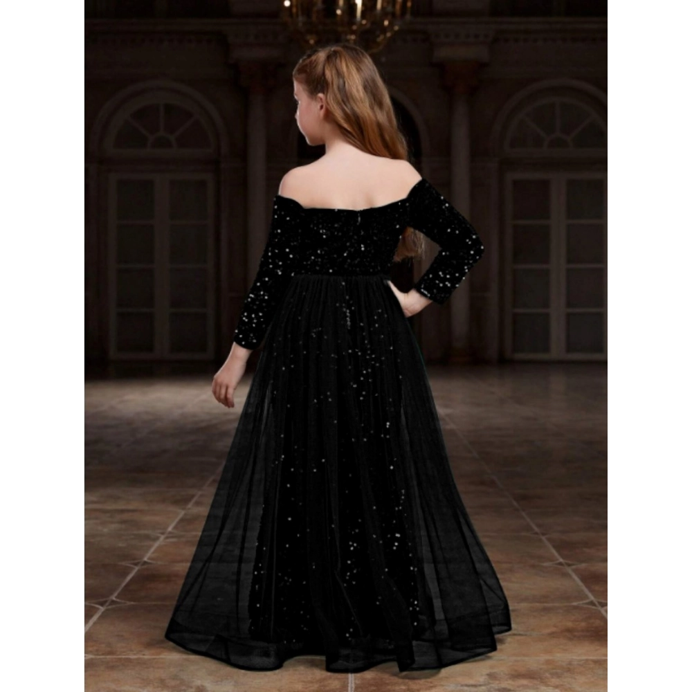 Girl's Rayon Solid Off Sholder Western Dress (Black) - Image 4