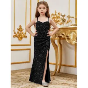 Girl's Rayon Solid Off Sholder Western Dress (Black)