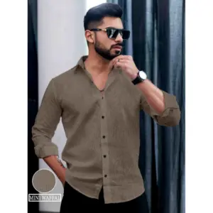 Men's Casual PollyCotton Textured Full Sleeve Collar Shirt (Grey)