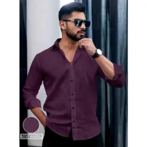 Men's Casual PollyCotton Self-design Full Sleeve Collar Shirt (Wine)