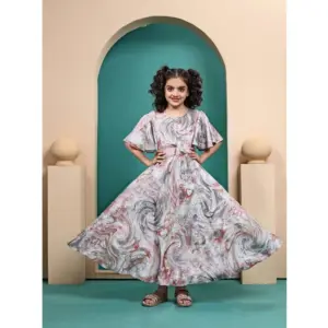 Girl's Maslin Printed Maxi Length Dress (Multicolor)