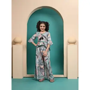 Girl's Maslin Printed Top And Plazzo Set (Multicolor)