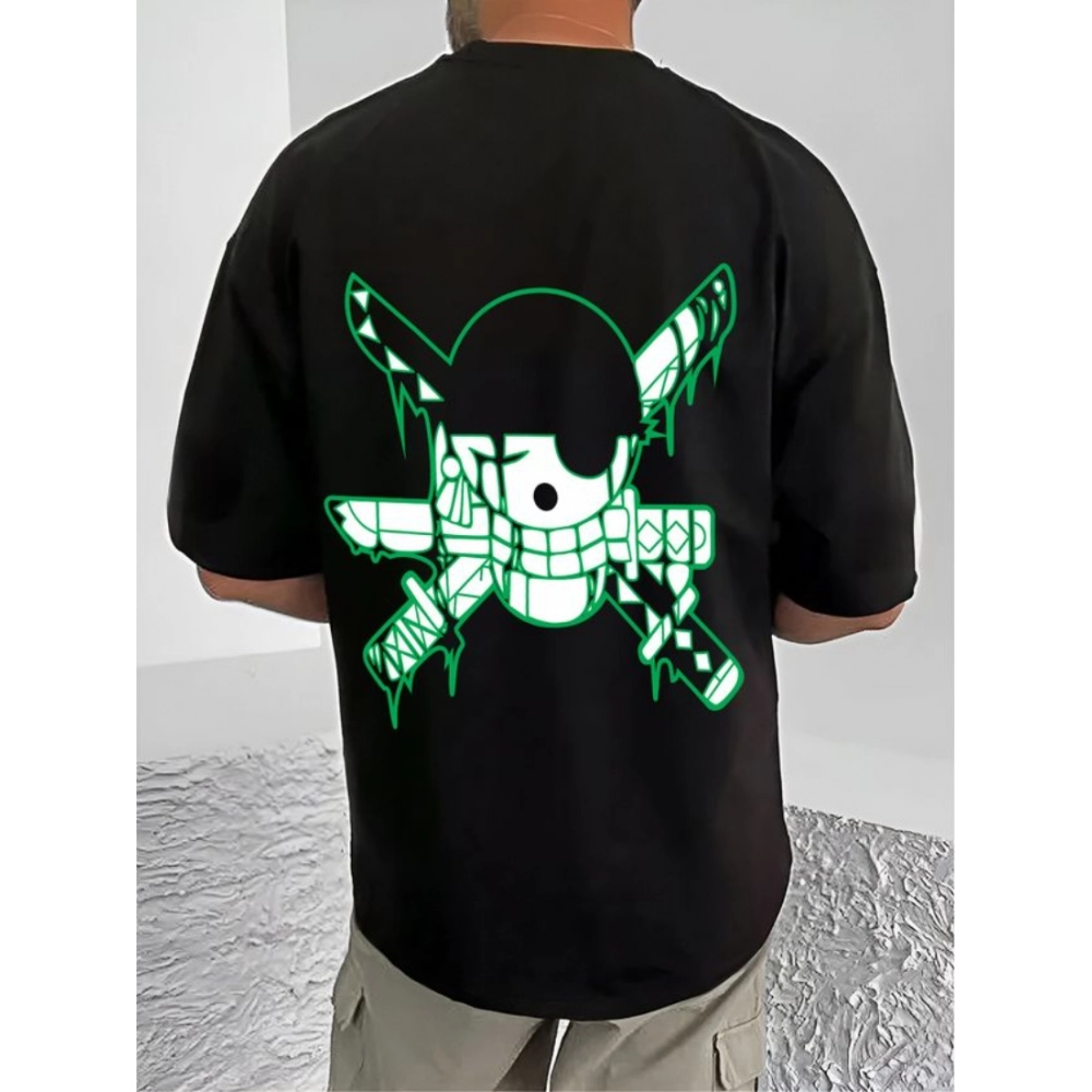 Men's Casual Cotton Blend Printed Round Neck Half Sleeve T-Shirt (Black) - Image 4