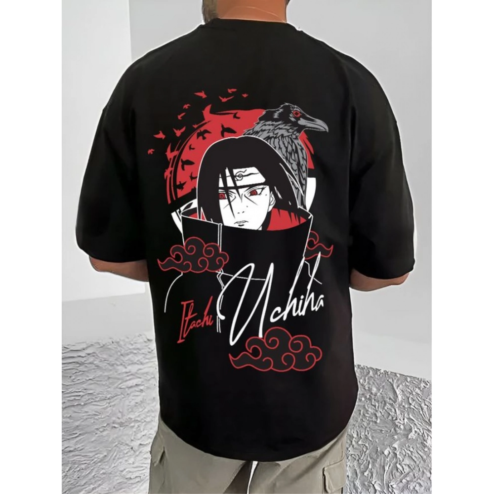 Men's Casual Cotton Blend Printed Round Neck Half Sleeve T-Shirt (Black) - Image 4