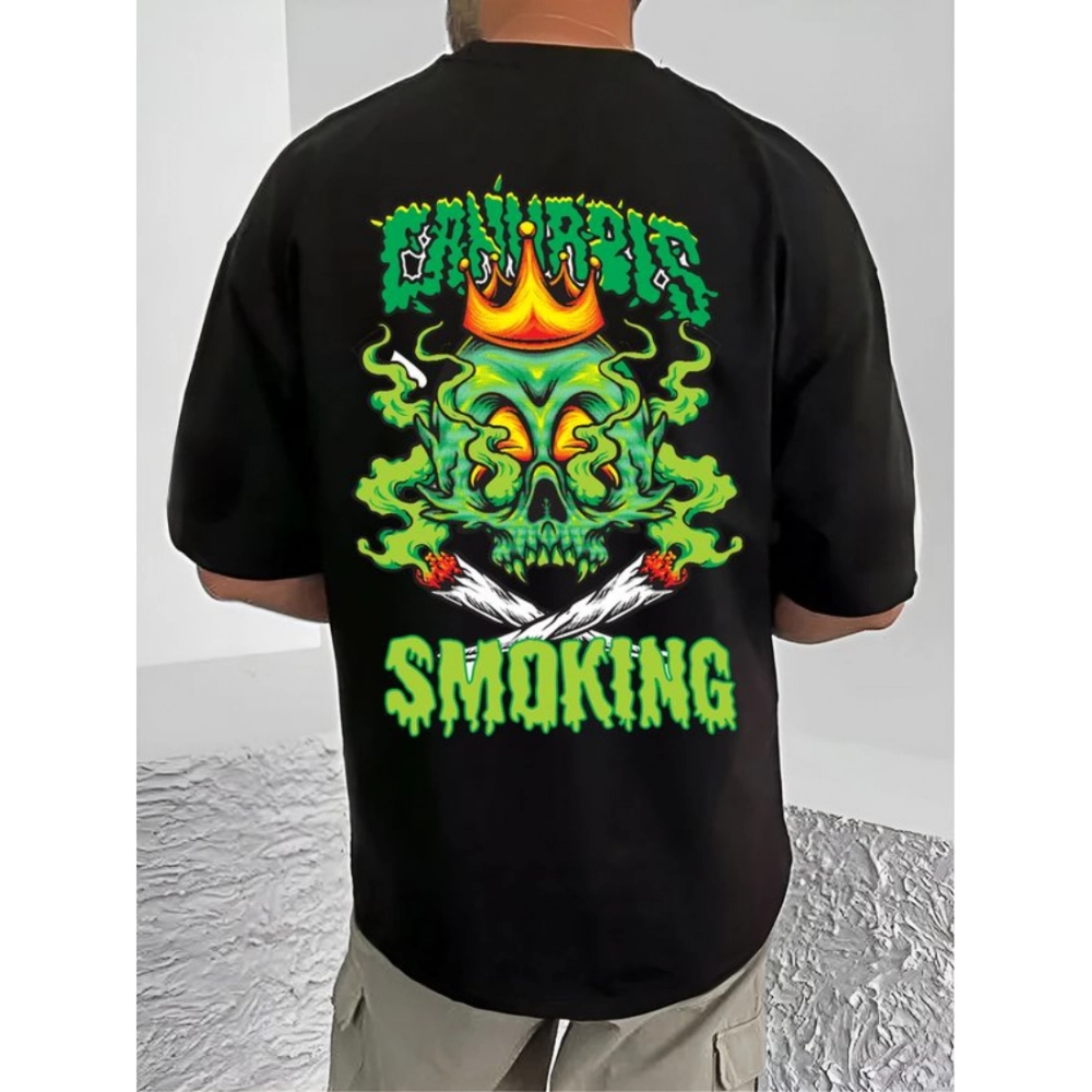 Men's Casual Cotton Blend Printed Round Neck Half Sleeve T-Shirt (Black) - Image 3