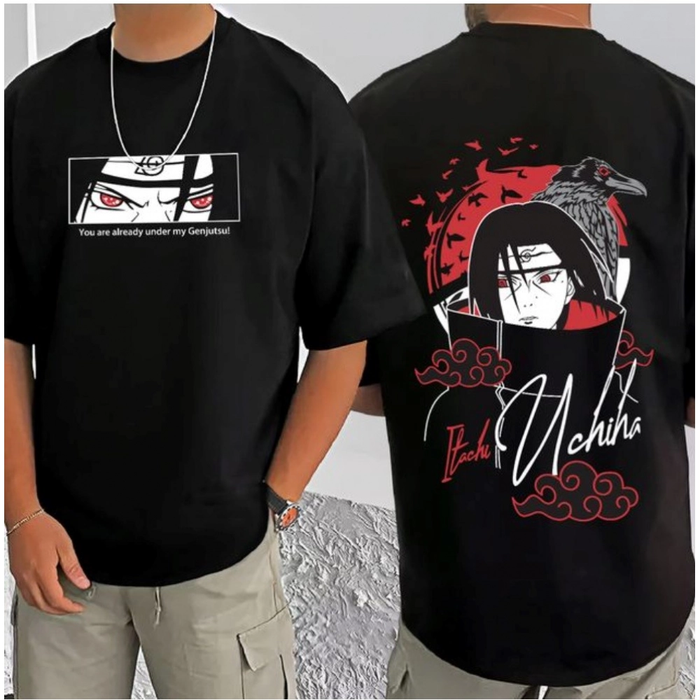 Men's Casual Cotton Blend Printed Round Neck Half Sleeve T-Shirt (Black) - Image 3