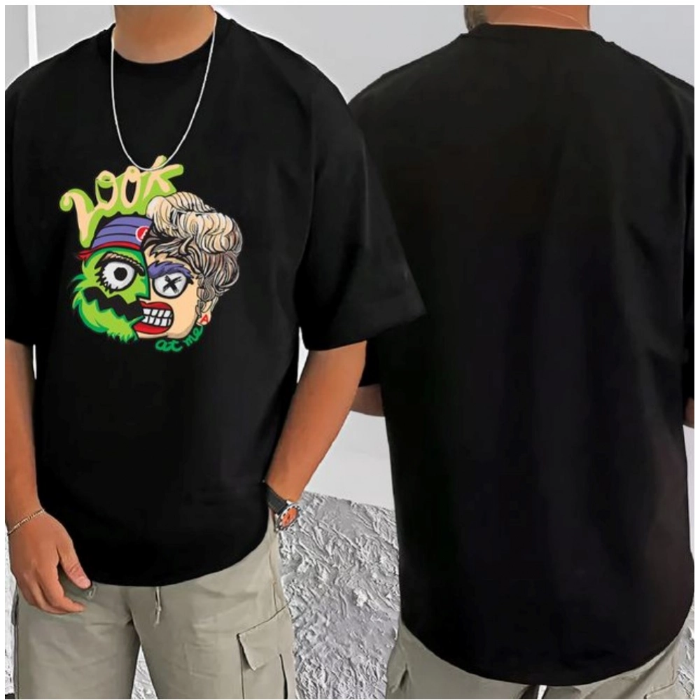 Men's Casual Cotton Blend Printed Round Neck Half Sleeve T-Shirt (Black) - Image 3