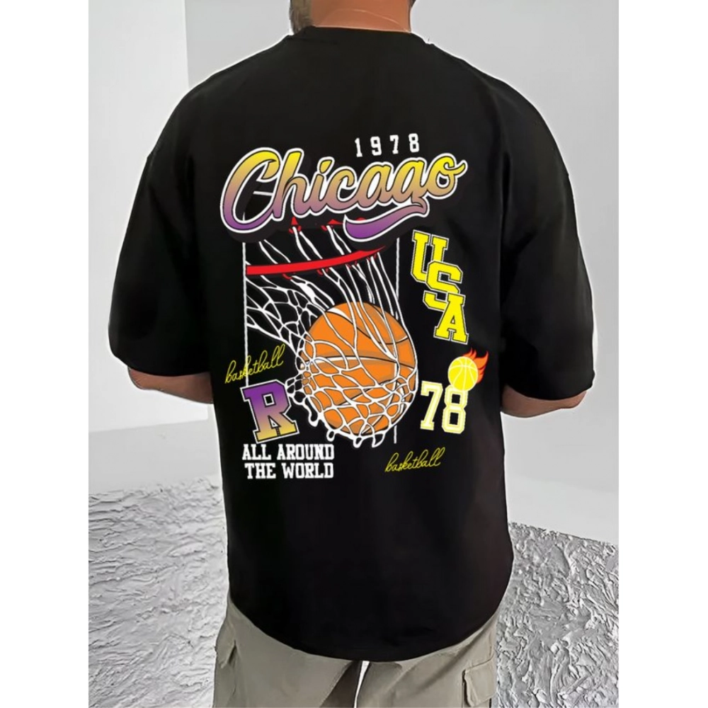 Men's Casual Cotton Blend Printed Round Neck Half Sleeve T-Shirt (Black) - Image 4