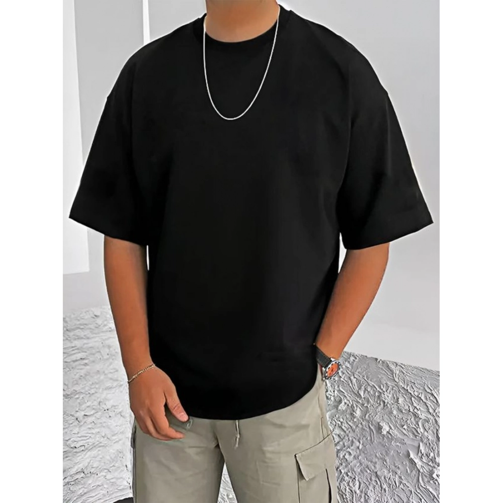 Men's Casual Cotton Blend Printed Round Neck Half Sleeve T-Shirt (Black) - Image 4