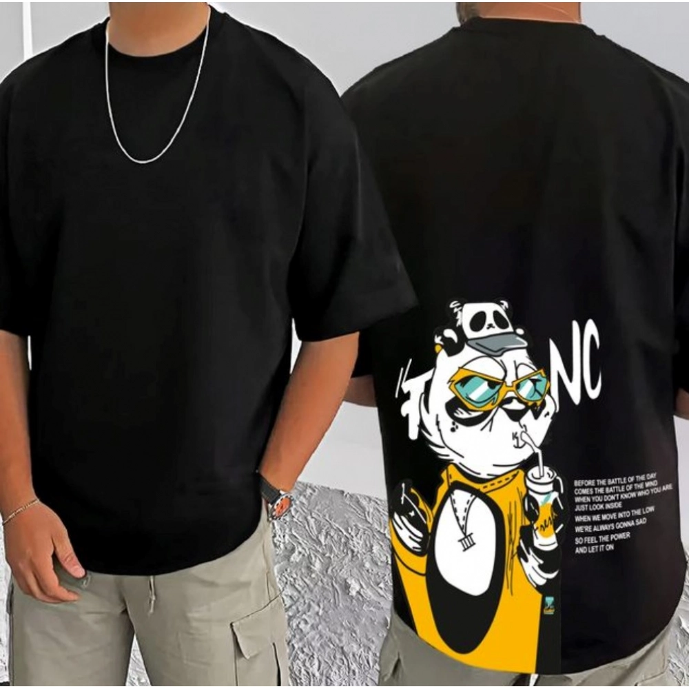 Men's Casual Cotton Blend Printed Round Neck Half Sleeve T-Shirt (Black) - Image 3