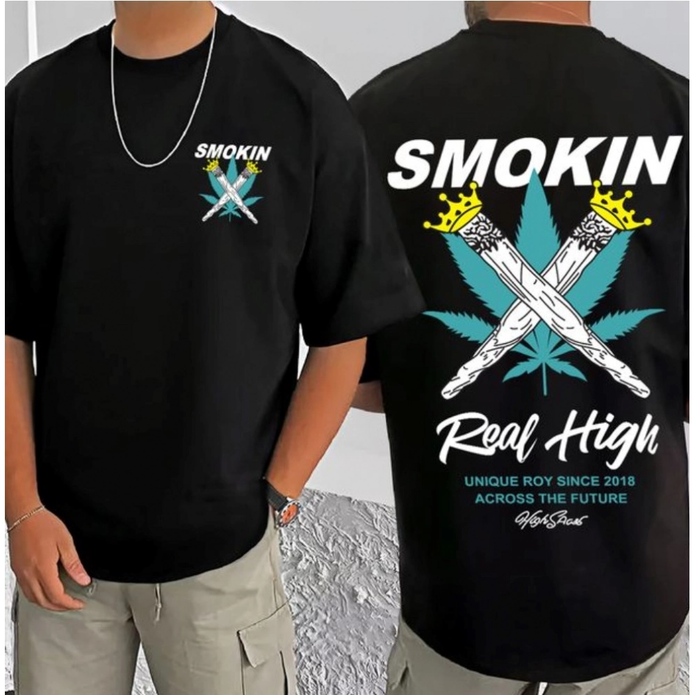 Men's Casual Cotton Blend Printed Round Neck Half Sleeve T-Shirt (Black) - Image 3