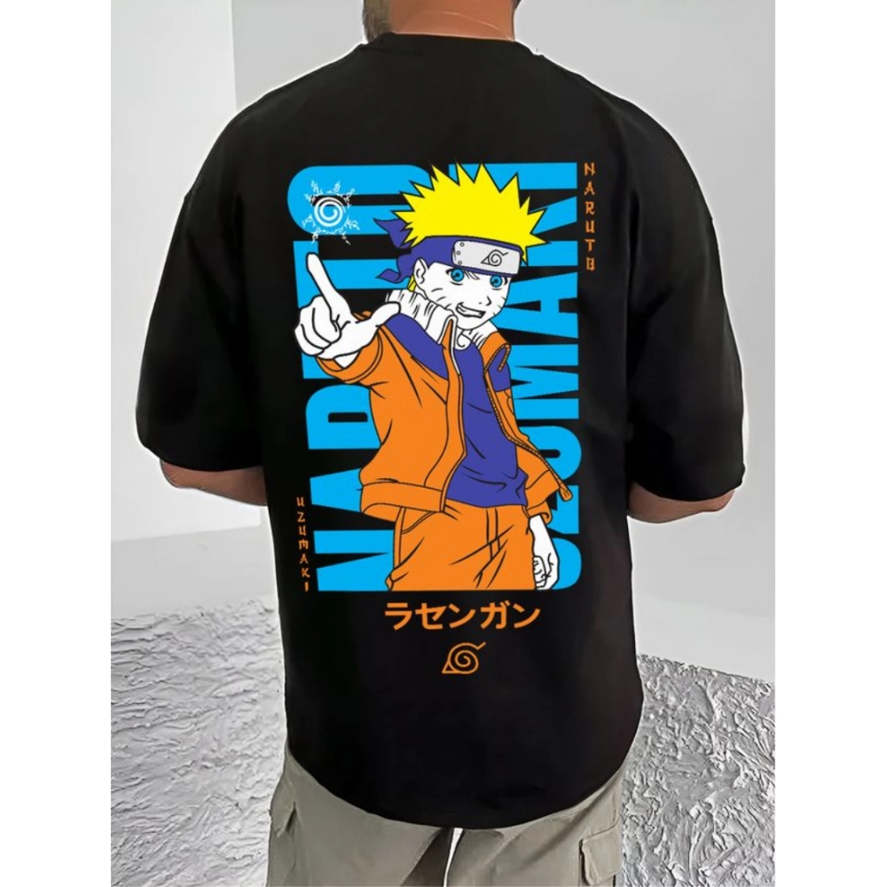 Men's Casual Cotton Blend Printed Round Neck Half Sleeve T-Shirt (Black) - Image 4