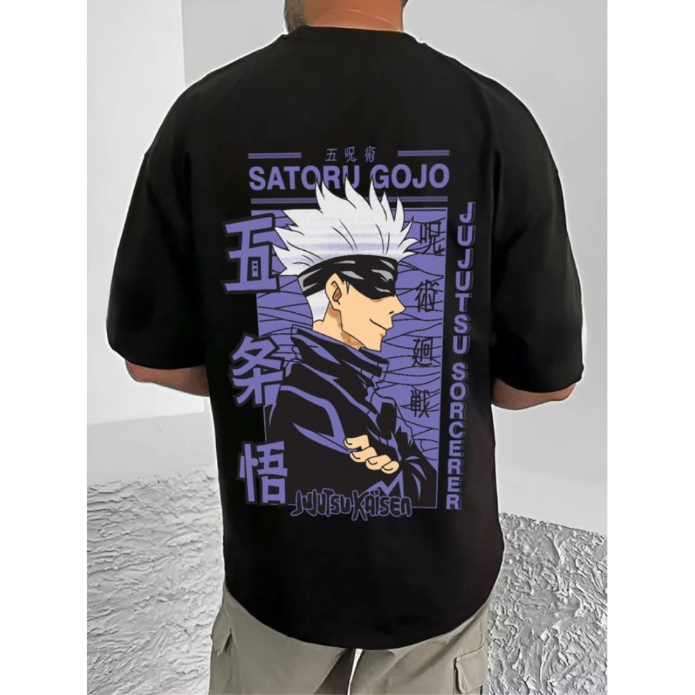 Men's Casual Cotton Blend Printed Round Neck Half Sleeve T-Shirt (Black) - Image 4