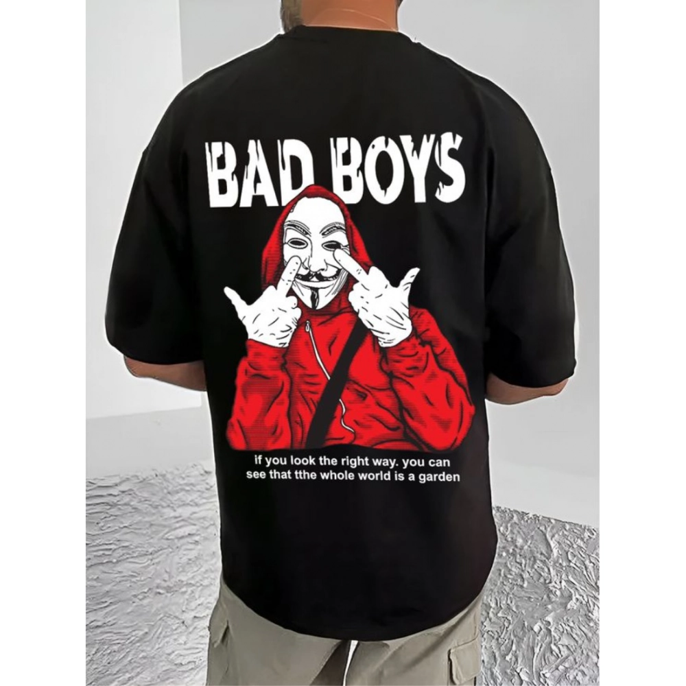 Men's Casual Cotton Blend Printed Round Neck Half Sleeve T-Shirt (Black) - Image 4