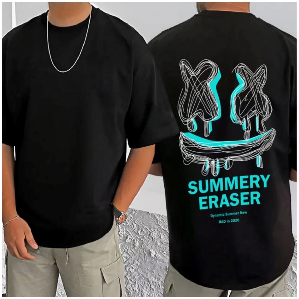 Men's Casual Cotton Blend Printed Round Neck Half Sleeve T-Shirt (Black) - Image 3