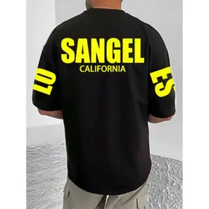 Men's Casual Cotton Blend Printed Round Neck Half Sleeve T-Shirt (Black)