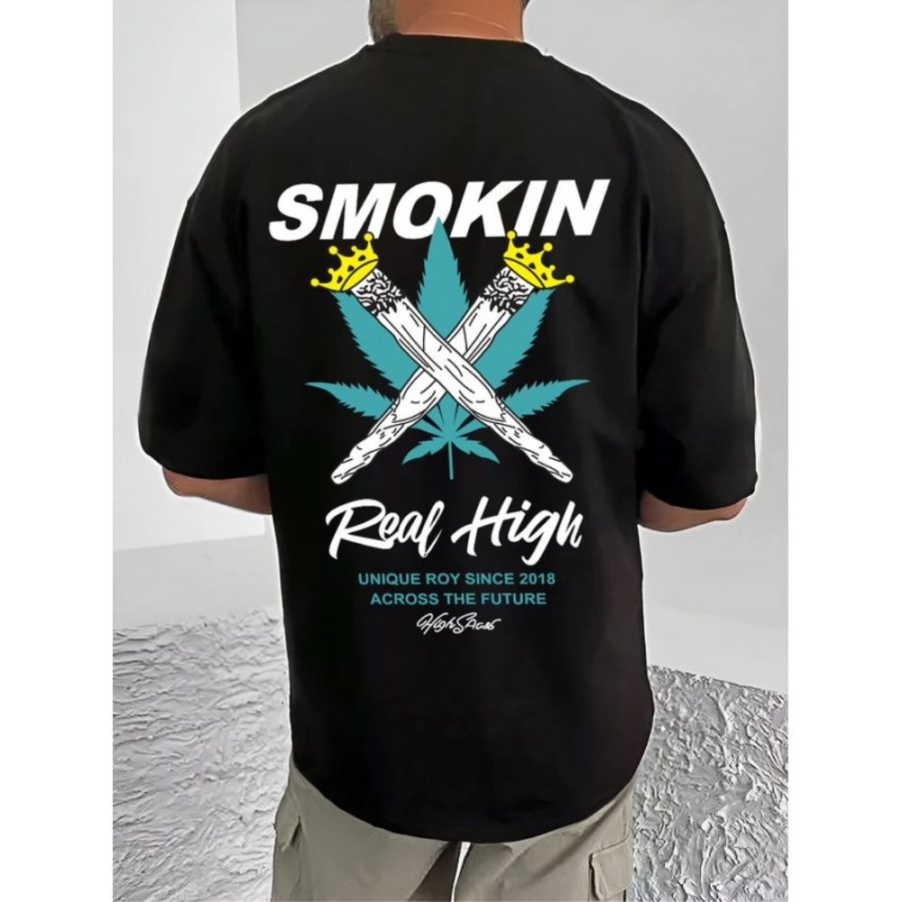 Men's Casual Cotton Blend Printed Round Neck Half Sleeve T-Shirt (Black) - Image 4