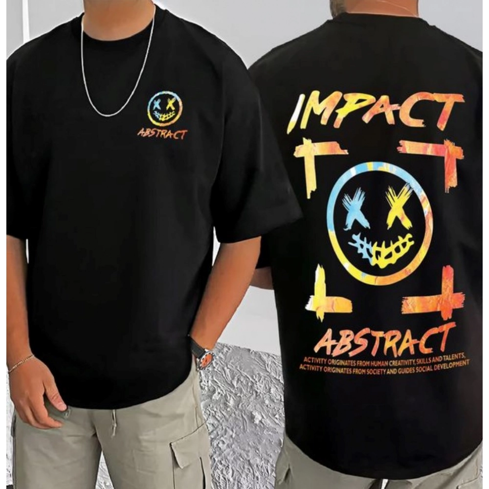 Men's Casual Cotton Blend Printed Round Neck Half Sleeve T-Shirt (Black) - Image 3