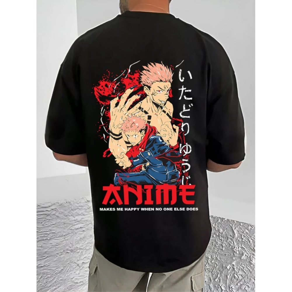 Men's Casual Cotton Blend Printed Round Neck Half Sleeve T-Shirt (Black) - Image 4