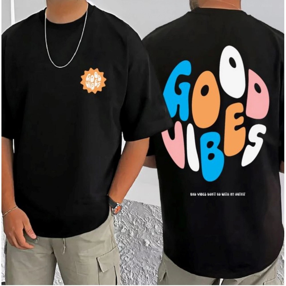 Men's Casual Cotton Blend Printed Round Neck Half Sleeve T-Shirt (Black) - Image 3