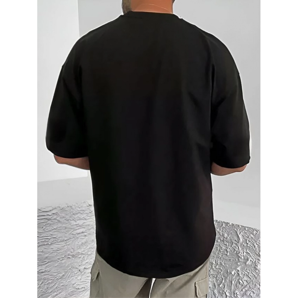 Men's Casual Cotton Blend Printed Round Neck Half Sleeve T-Shirt (Black) - Image 4