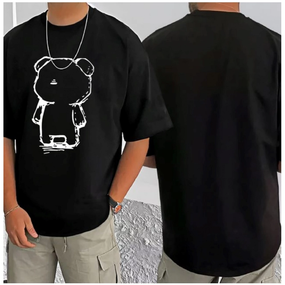 Men's Casual Cotton Blend Printed Round Neck Half Sleeve T-Shirt (Black) - Image 3