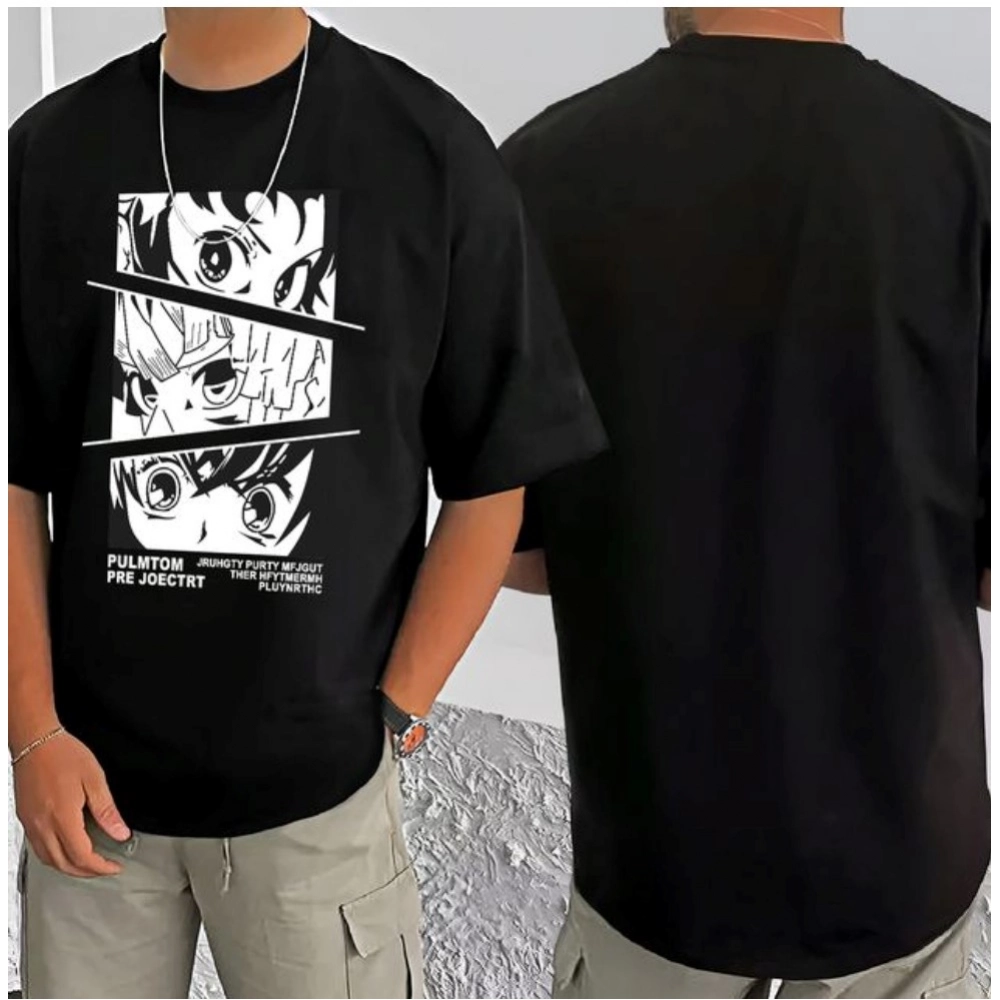 Men's Casual Cotton Blend Printed Round Neck Half Sleeve T-Shirt (Black) - Image 3