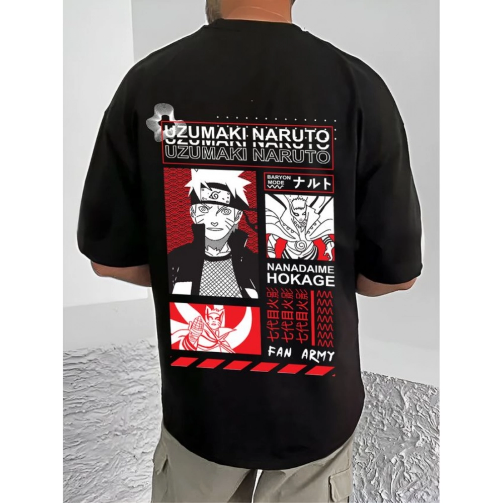 Men's Casual Cotton Blend Printed Round Neck Half Sleeve T-Shirt (Black) - Image 4