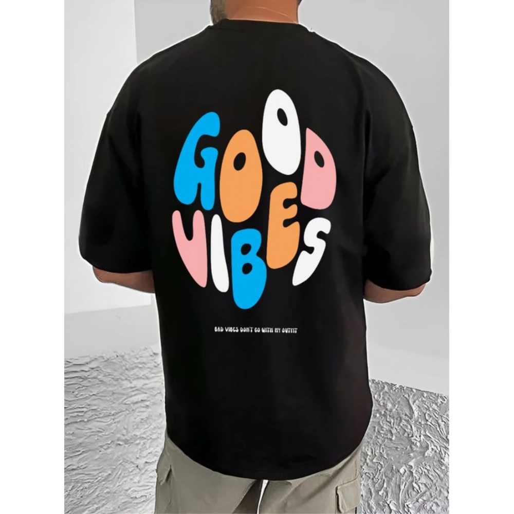 Men's Casual Cotton Blend Printed Round Neck Half Sleeve T-Shirt (Black) - Image 4