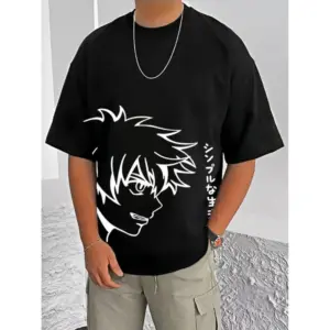 Men's Casual Cotton Blend Printed Round Neck Half Sleeve T-Shirt (Black)