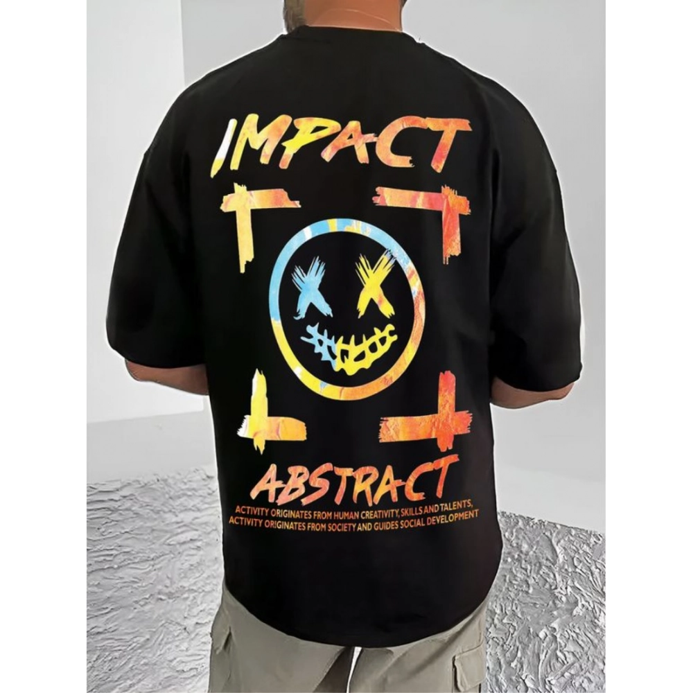 Men's Casual Cotton Blend Printed Round Neck Half Sleeve T-Shirt (Black) - Image 4