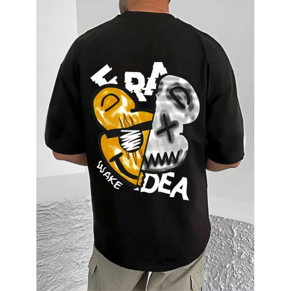 Men's Casual Cotton Blend Printed Round Neck Half Sleeve T-Shirt (Black) - Image 4