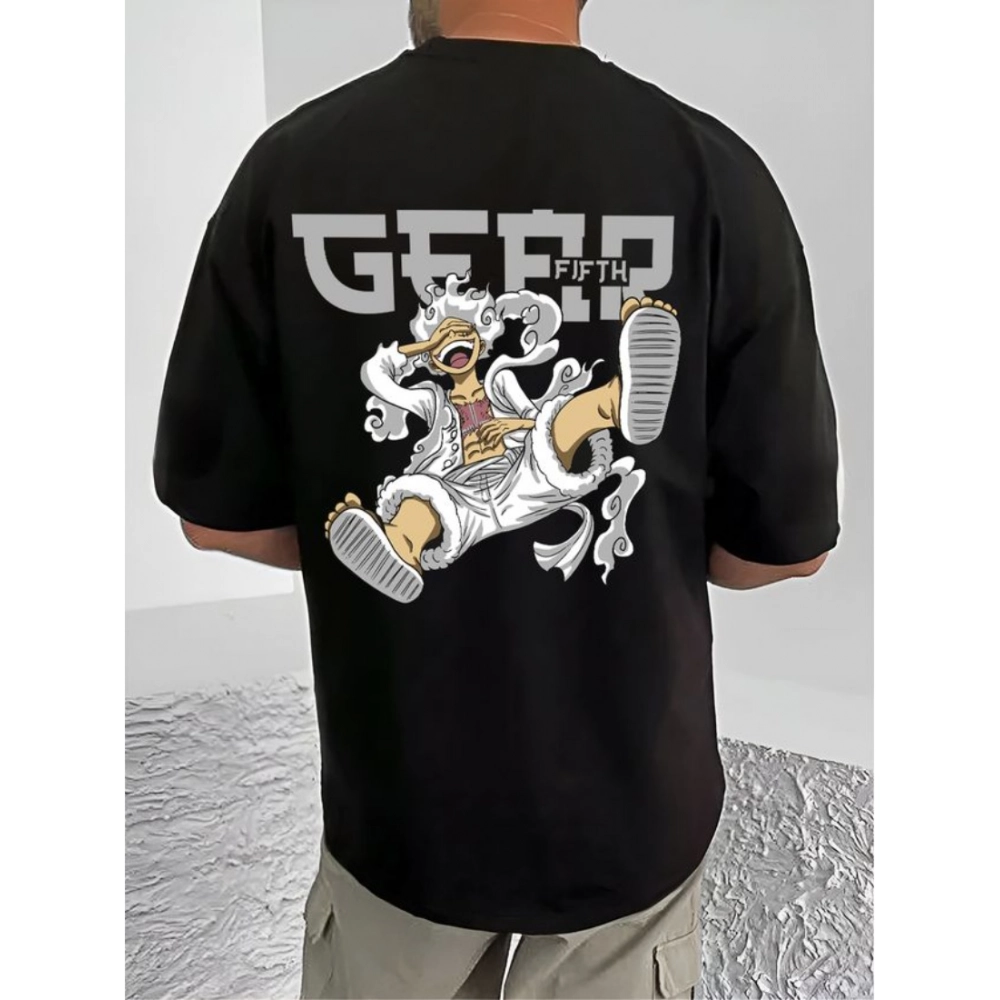 Men's Casual Cotton Blend Printed Round Neck Half Sleeve T-Shirt (Black) - Image 4