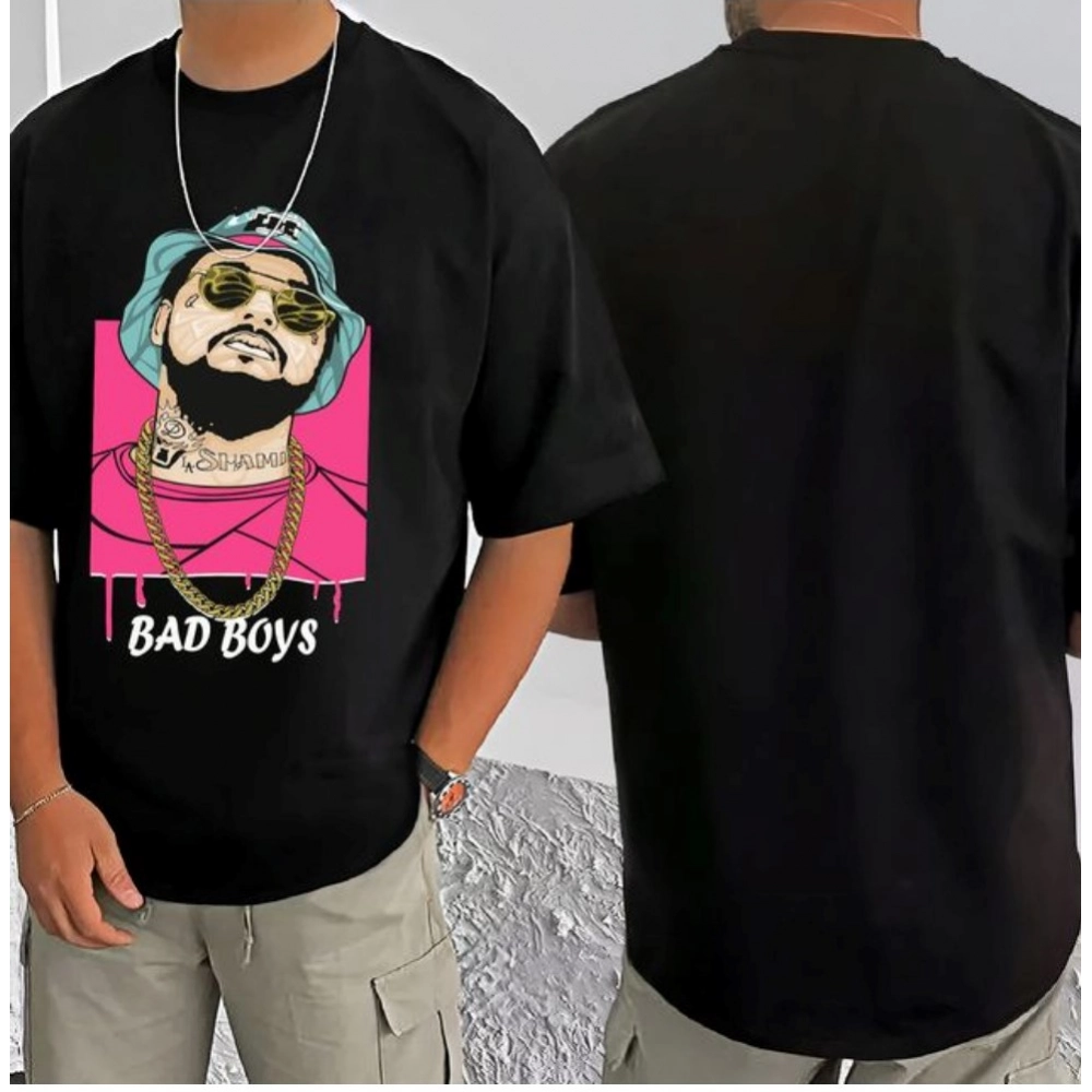 Men's Casual Cotton Blend Printed Round Neck Half Sleeve T-Shirt (Black) - Image 3