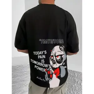 Men's Casual Cotton Blend Printed Round Neck Half Sleeve T-Shirt (Black)