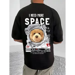 Men's Casual Cotton Blend Printed Round Neck Half Sleeve T-Shirt (Black)