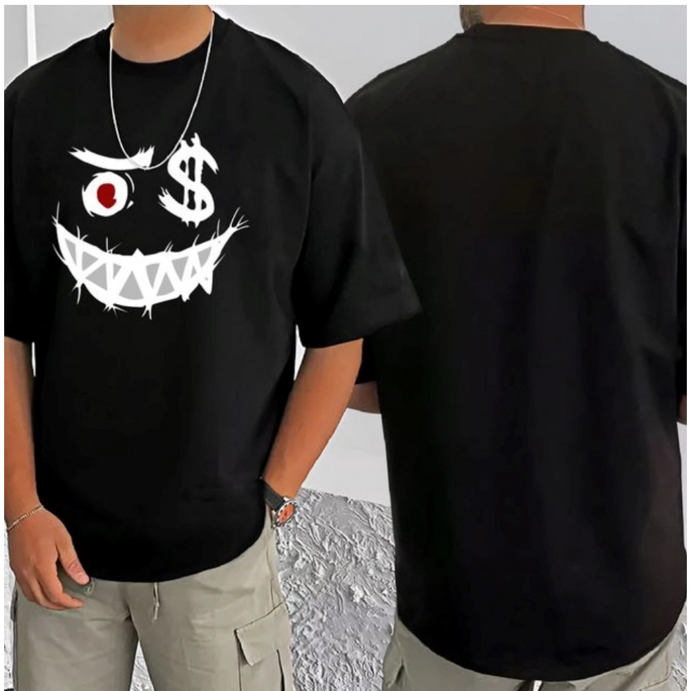 Men's Casual Cotton Blend Printed Round Neck Half Sleeve T-Shirt (Black) - Image 3