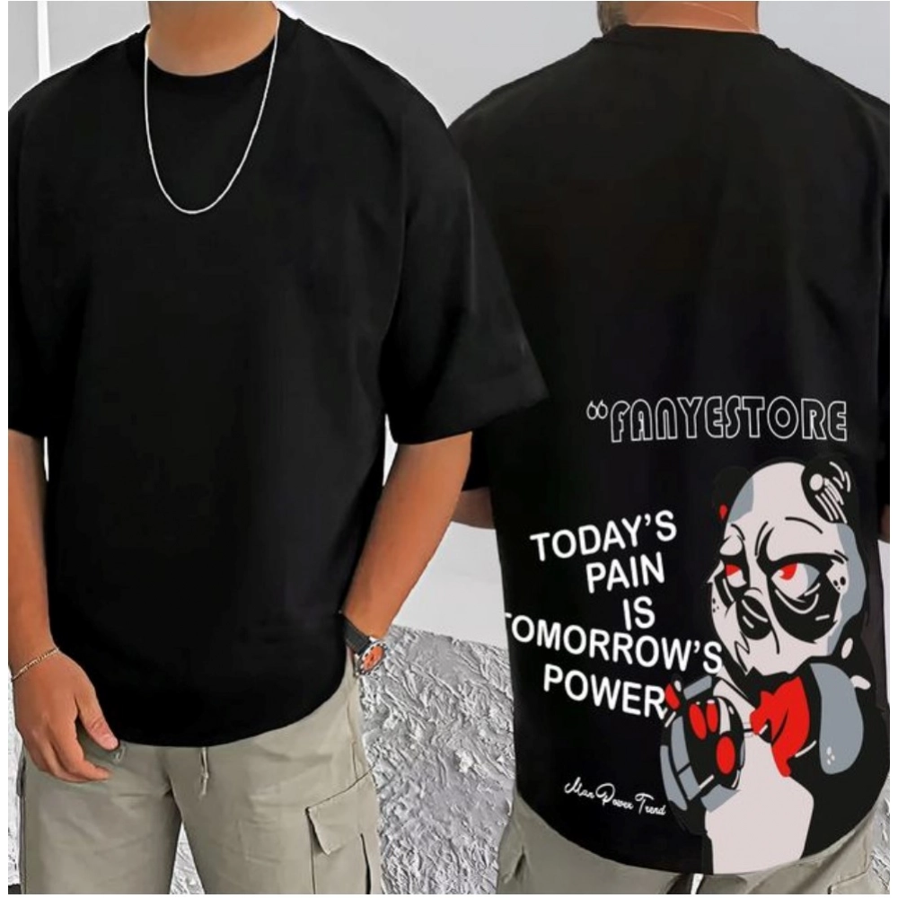 Men's Casual Cotton Blend Printed Round Neck Half Sleeve T-Shirt (Black) - Image 3