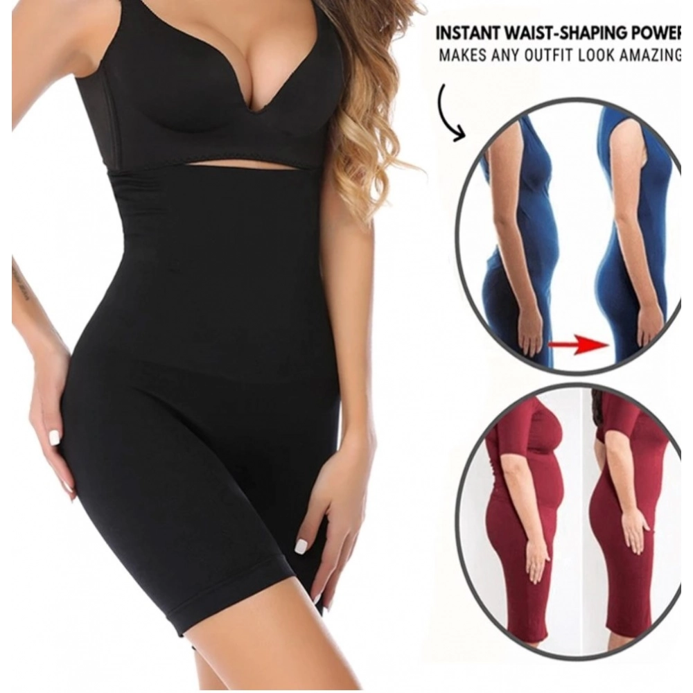 Women's Cotton Lycra Solid Western Wear Tummy - Thigh Body Shaper (Black) - Image 3