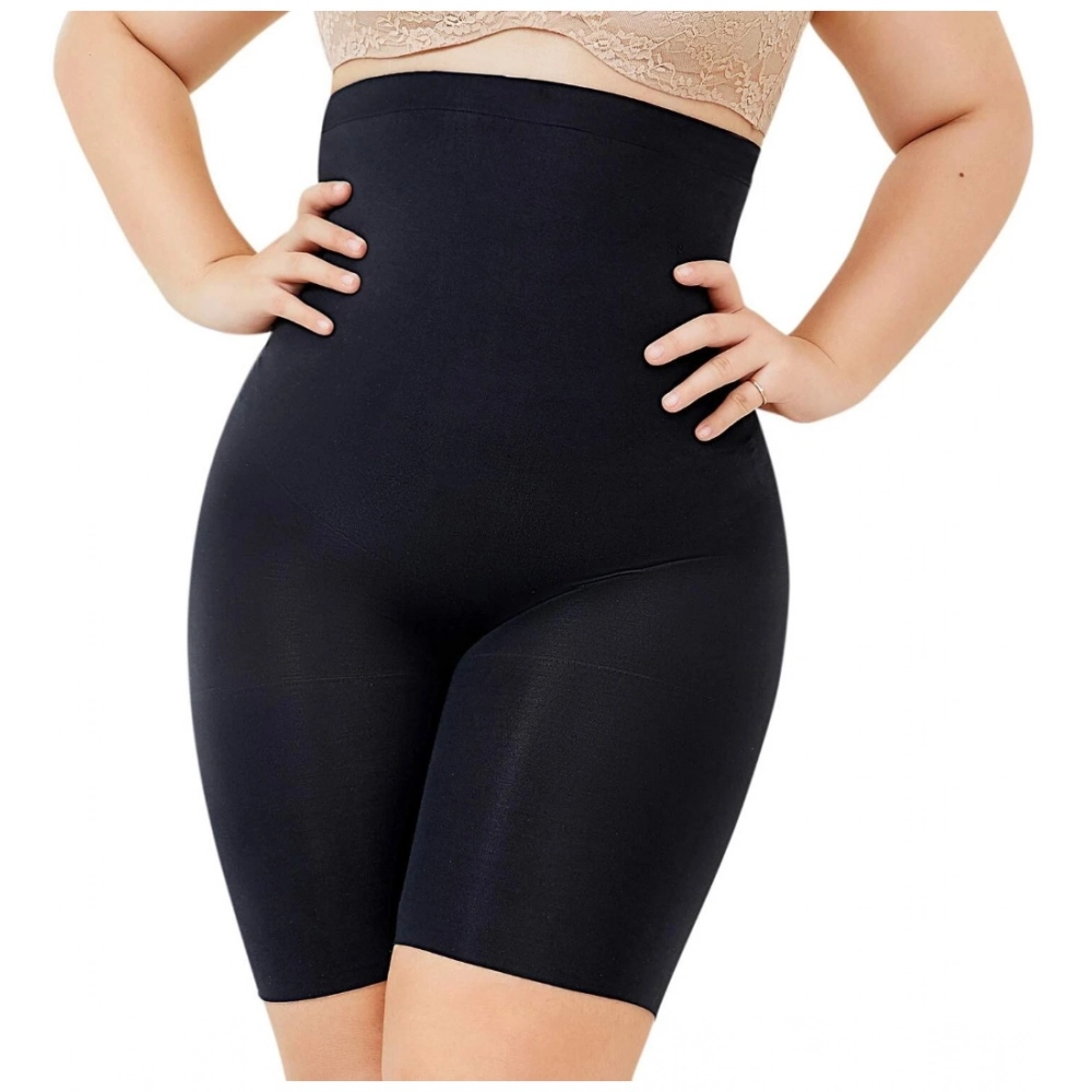 Women's Cotton Solid Western Wear Tummy - Thigh Body Shaper (Black)