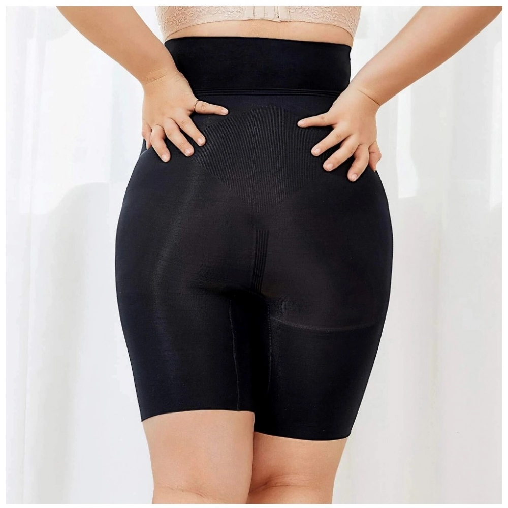 Women's Cotton Solid Western Wear Tummy - Thigh Body Shaper (Black) - Image 4
