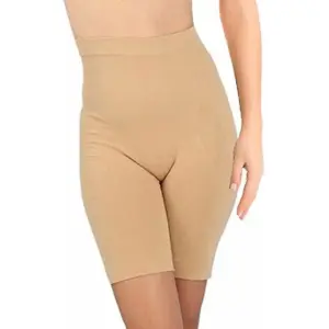 Women's Cotton Lycra Solid Western Wear Tummy - Thigh Body Shaper (Beige)
