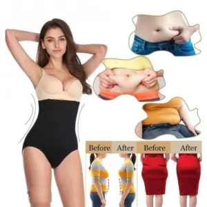 Women's Cotton Lycra Blend Solid Western Wear Tummy Body Shaper (Black)