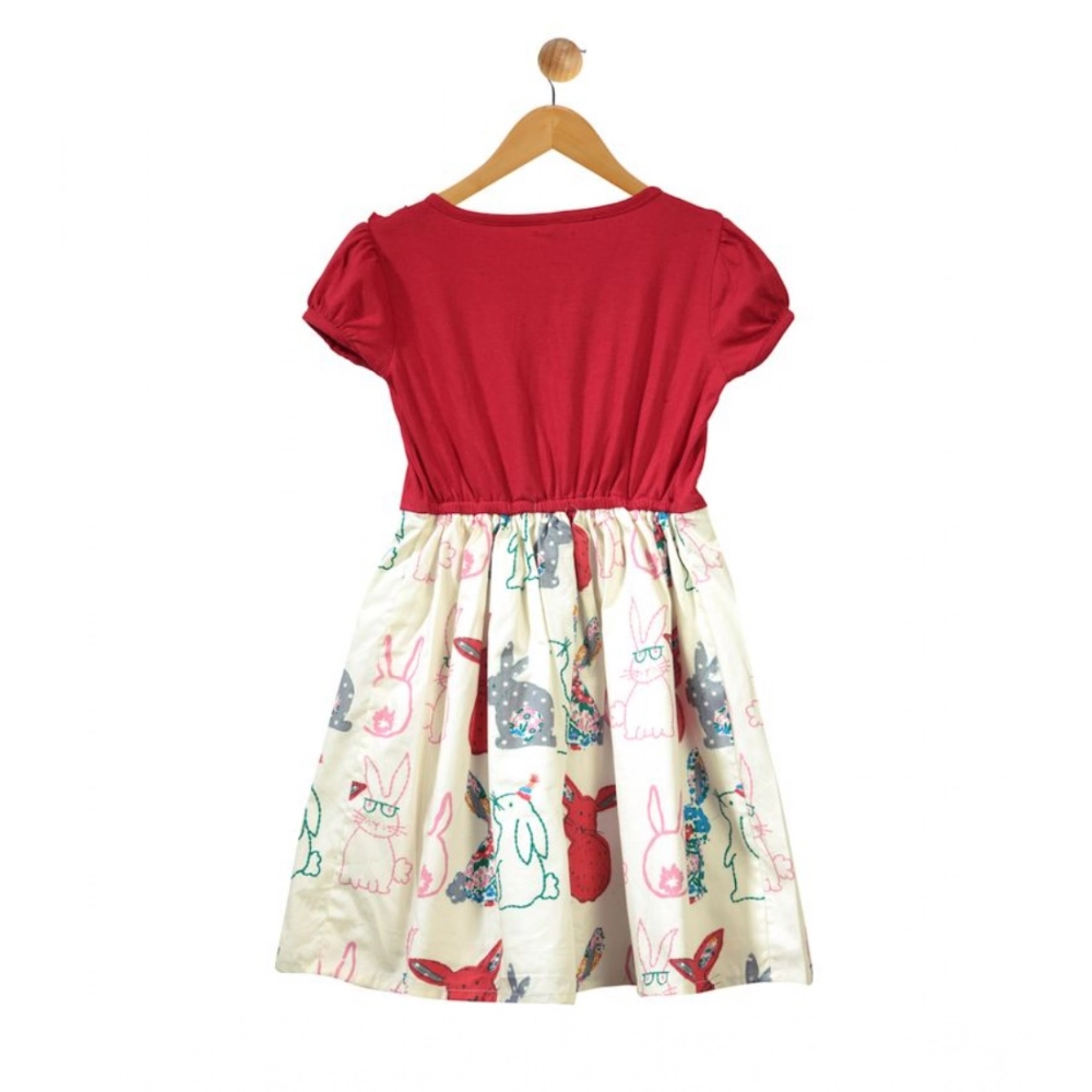 Girl's Cotton Printed Short Sleeve Round Neck Dress (Red-White) - Image 4